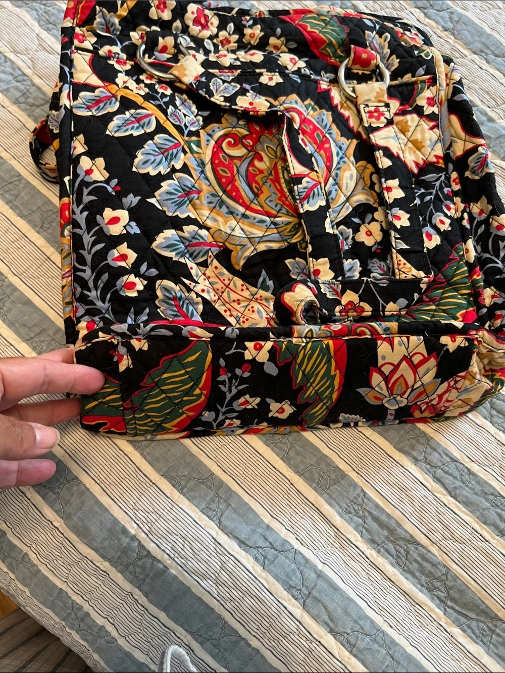 Vera Bradley Black Quilted Floral Tote with Multicolor Botanical Print